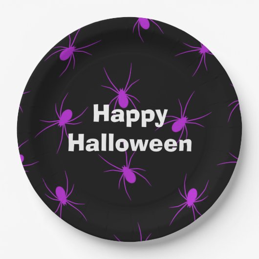 Happy Halloween Party Paarse Spider Papieren Bordje (Voorkant)