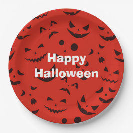 Happy Halloween Party Red Pumpkin Smile Papieren Bordje