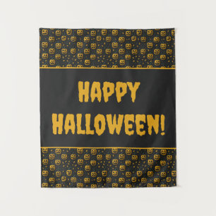 Happy halloween party spooky pompoen cartoon donke wandkleed