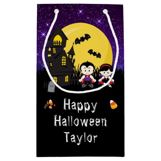 Happy Halloween Party Vampires Paars Klein Cadeauzakje (Achterkant)