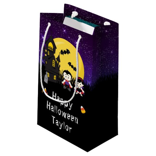Happy Halloween Party Vampires Paars Klein Cadeauzakje (Achterkant Gekanteld)