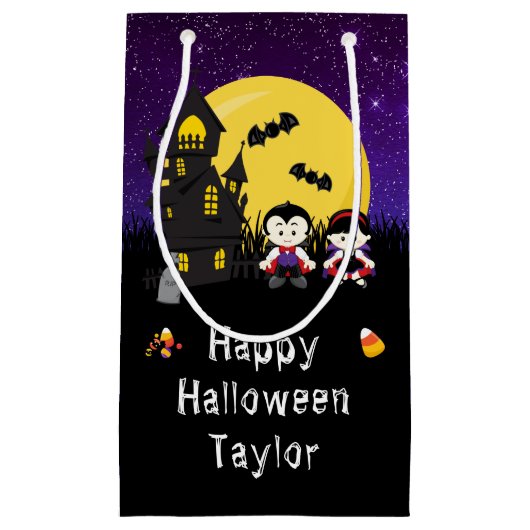 Happy Halloween Party Vampires Paars Klein Cadeauzakje (Voorkant)