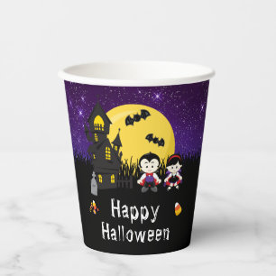 Happy Halloween Party Vampires Paars Papieren Bekers