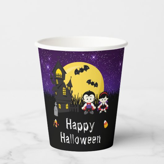 Happy Halloween Party Vampires Paars Papieren Bekers (Voorkant)