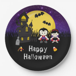Happy Halloween Party Vampires Paars Papieren Bordje