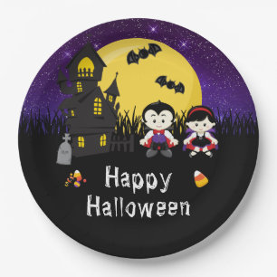 Happy Halloween Party Vampires Paars Papieren Bordje