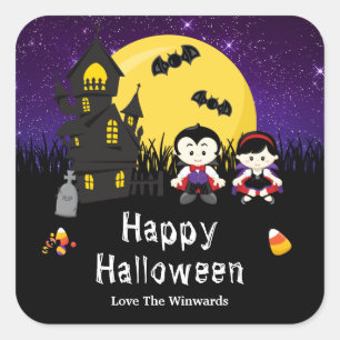 Happy Halloween Party Vampires Paars Vierkante Sticker