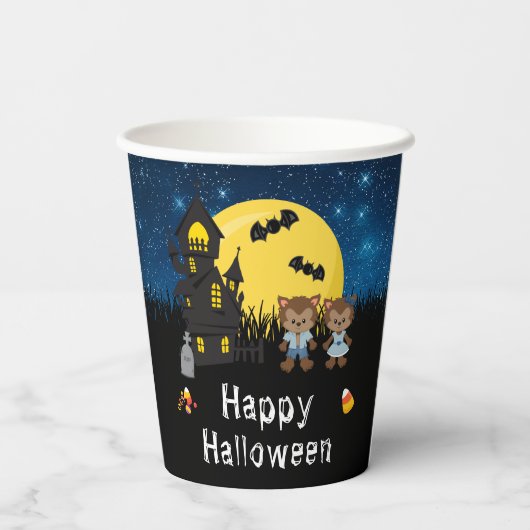 Happy Halloween Party Weerwolf Blauw Papieren Bekers (Achterkant)
