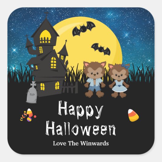 Happy Halloween Party Weerwolf Blauw Vierkante Sticker (Voorkant)