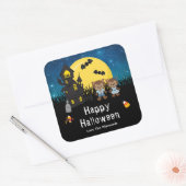 Happy Halloween Party Weerwolf Blauw Vierkante Sticker (Envelop)