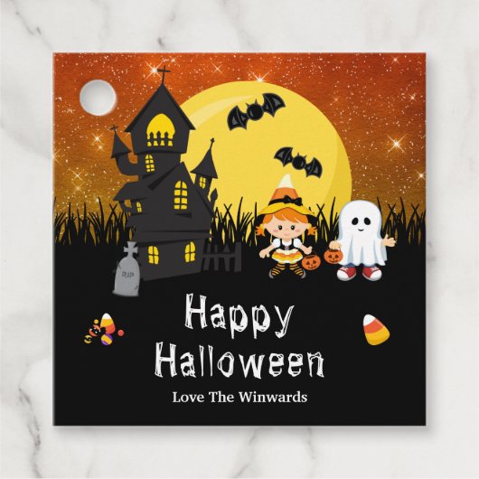 Happy Halloween Party Witch Ghost Sinaasappel Bedankjes Labels (Voorkant)
