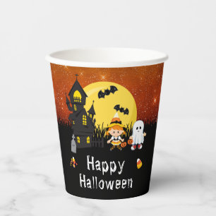 Happy Halloween Party Witch Ghost Sinaasappel Papieren Bekers