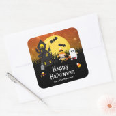 Happy Halloween Party Witch Ghost Sinaasappel Vierkante Sticker (Envelop)