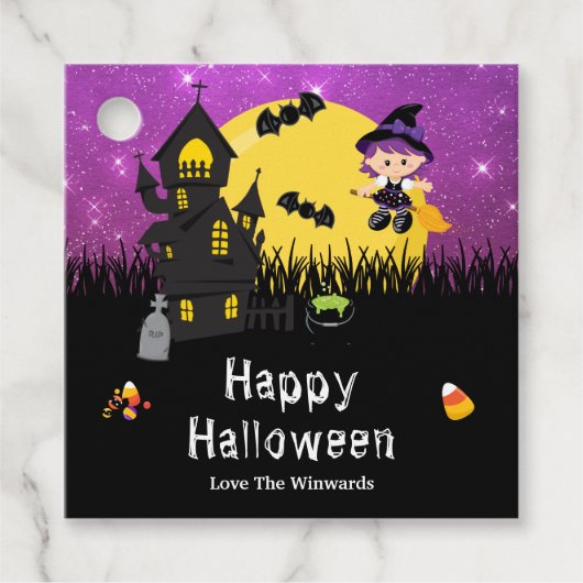 Happy Halloween Party Witch Paars Bedankjes Labels (Voorkant)