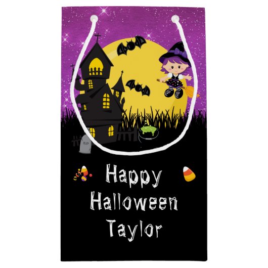 Happy Halloween Party Witch Paars Klein Cadeauzakje (Achterkant)