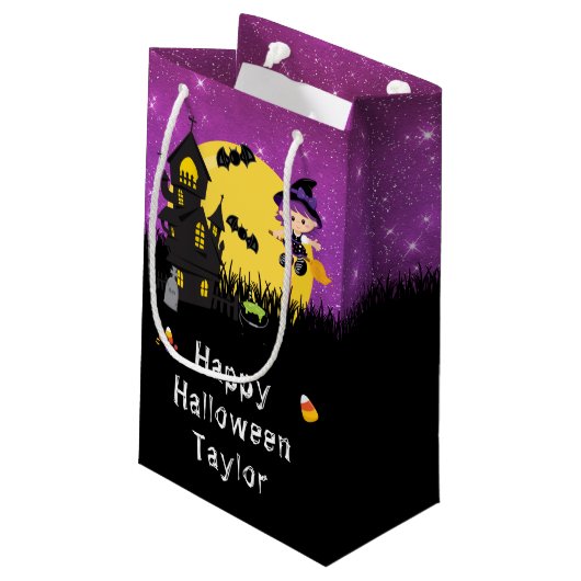 Happy Halloween Party Witch Paars Klein Cadeauzakje (Achterkant Gekanteld)