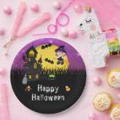 Happy Halloween Party Witch Paars Papieren Bordje (Feest)