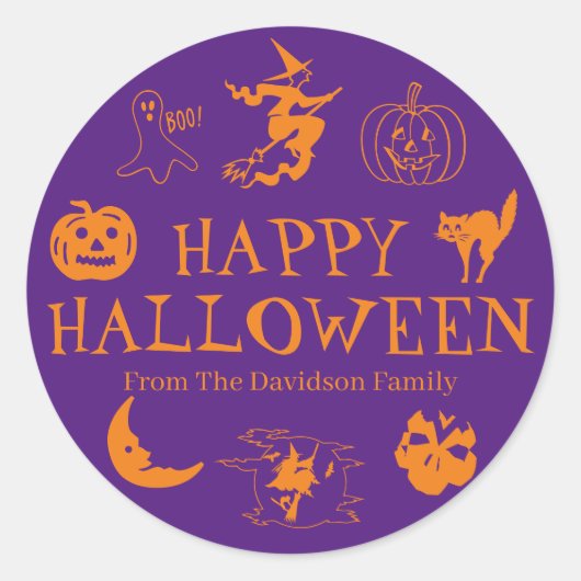 Happy Halloween past naamcadeautje aan Ronde Sticker (Voorkant)