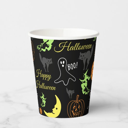 Happy Halloween Pattern Black Papieren Bekers (Links)