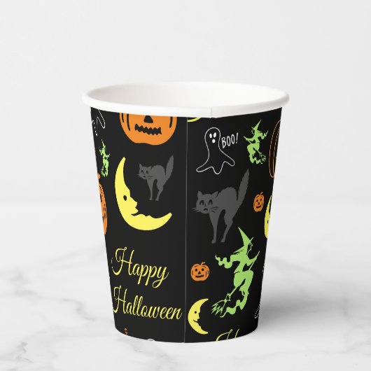Happy Halloween Pattern Black Papieren Bekers (Rechts)
