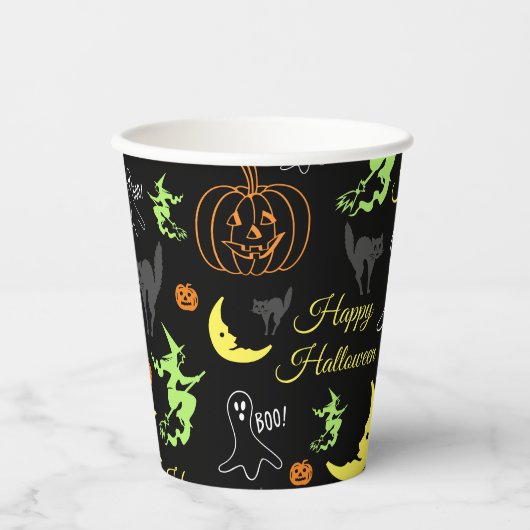 Happy Halloween Pattern Black Papieren Bekers (Voorkant)