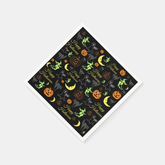 Happy Halloween Pattern Black Servet (Hoek)