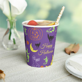 Happy Halloween Pattern Paars Papieren Bekers
