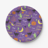 Happy Halloween Pattern Paars Papieren Bordje (Voorkant)