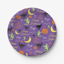 Happy Halloween Pattern Paars Papieren Bordje