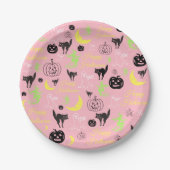 Happy Halloween Pattern Pink Papieren Bordje (Voorkant)