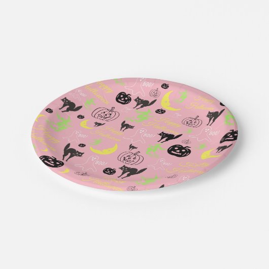 Happy Halloween Pattern Pink Papieren Bordje (Gekanteld)