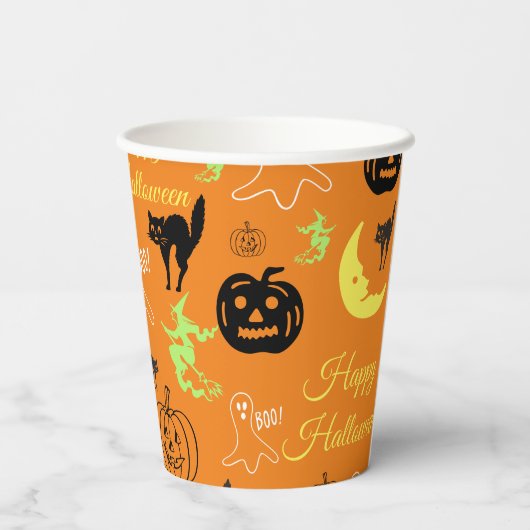 Happy Halloween Pattern Sinaasappel Papieren Bekers (Achterkant)