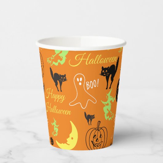 Happy Halloween Pattern Sinaasappel Papieren Bekers (Links)