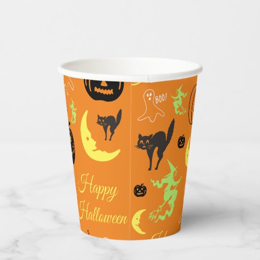 Happy Halloween Pattern Sinaasappel Papieren Bekers (Rechts)