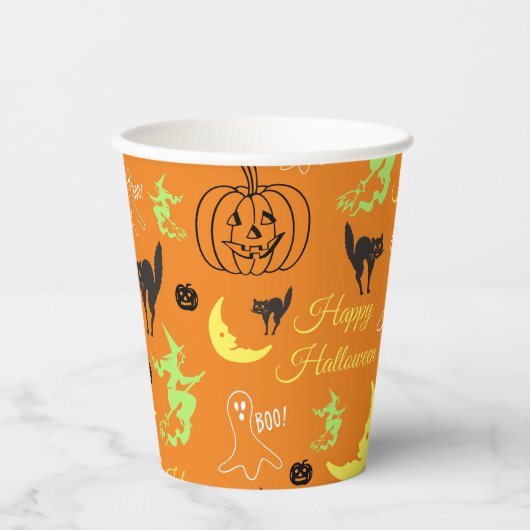 Happy Halloween Pattern Sinaasappel Papieren Bekers (Voorkant)