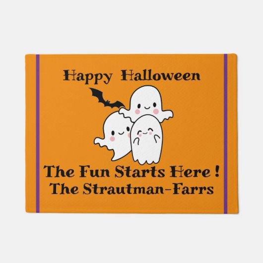 Happy Halloween PERSONALISEREN Ghost Bat Sinaasapp Deurmat (Voorkant)
