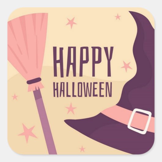 Happy Halloween Pet en Broom Vierkante Sticker (Voorkant)