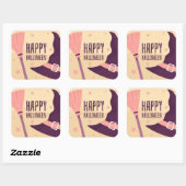 Happy Halloween Pet en Broom Vierkante Sticker (Vel)