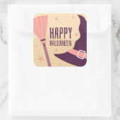 Happy Halloween Pet en Broom Vierkante Sticker (Tas)