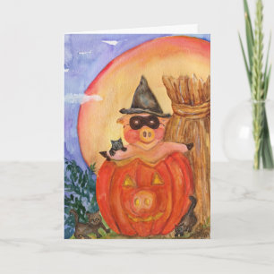 Happy Halloween Pig CARD Kittens & Jack O'Pig Kaart