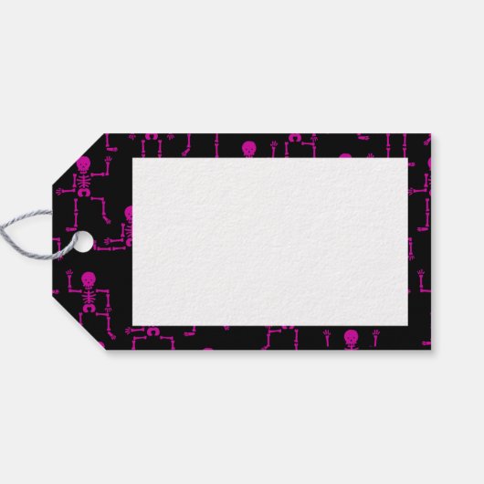 Happy Halloween Pink Dancing Skeleton Pattern Cadeaulabel (Achterkant Horizontaal)