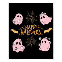 Happy Halloween Pink Ghosts Wall Art