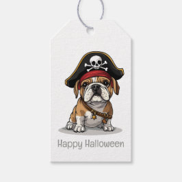 Happy Halloween Pirate English Bulldog Cadeaulabel