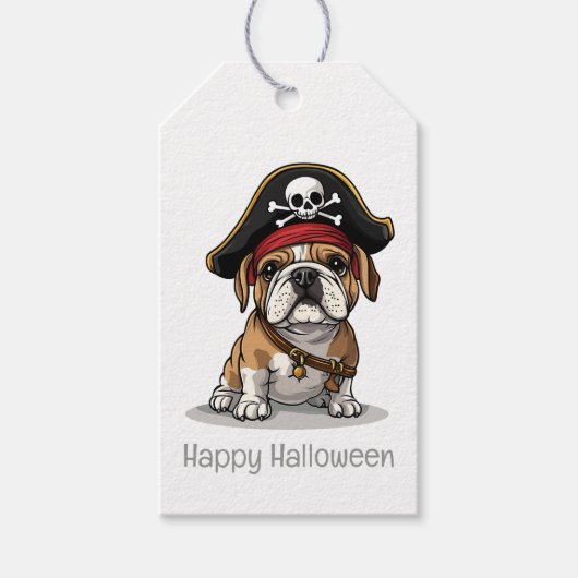 Happy Halloween Pirate English Bulldog Cadeaulabel (Voorkant)