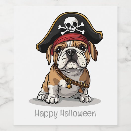 Happy Halloween Pirate English Bulldog Wijn Etiket (Enkel label)