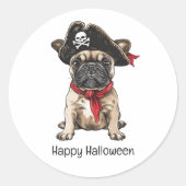 Happy Halloween Pirate Franse Bulldog Ronde Sticker (Voorkant)