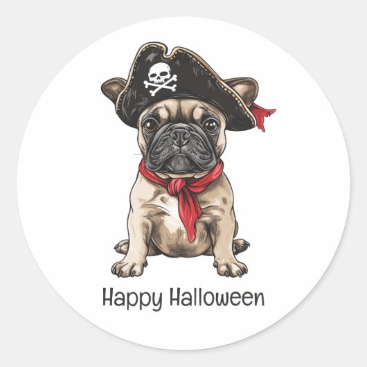 Happy Halloween Pirate Franse Bulldog Ronde Sticker (Voorkant)