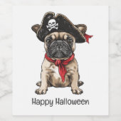 Happy Halloween Pirate Franse Bulldog Wijn Etiket (Enkel label)