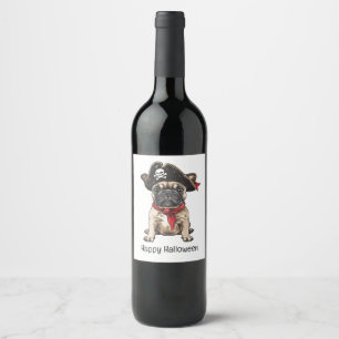 Happy Halloween Pirate Franse Bulldog Wijn Etiket