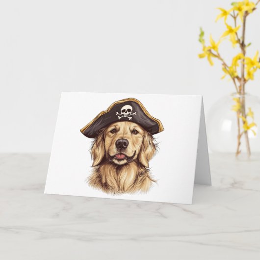 Happy Halloween Pirate Golden Retriever Hond Sched Kaart (Gele Bloem)
